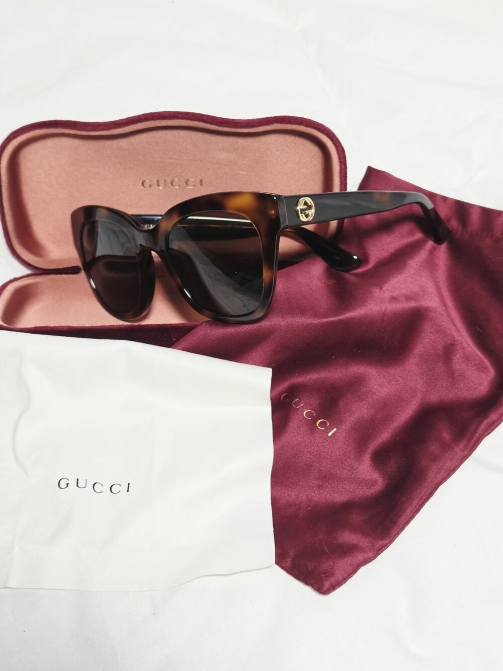 Gucci Sunglasses GG0029S 002 Polished Tortoise Butterfly Frames w/ Green Lenses